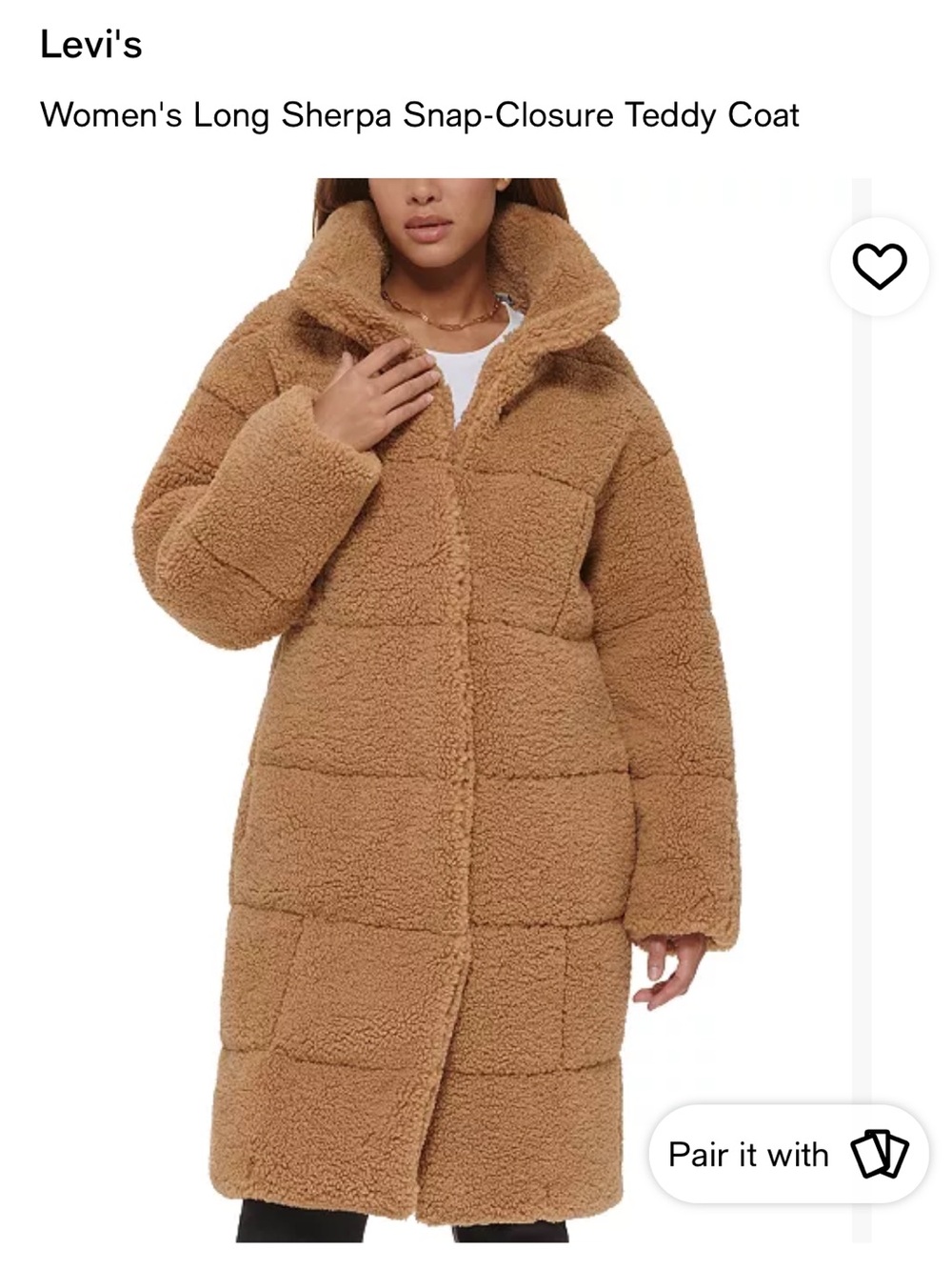 Levi Strauss Long Camel Teddy Sherpa Coat Sz m cozy jacket